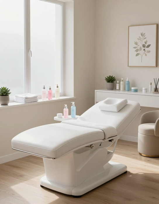 Cabina de estética con productos coreanos y ambiente relajante