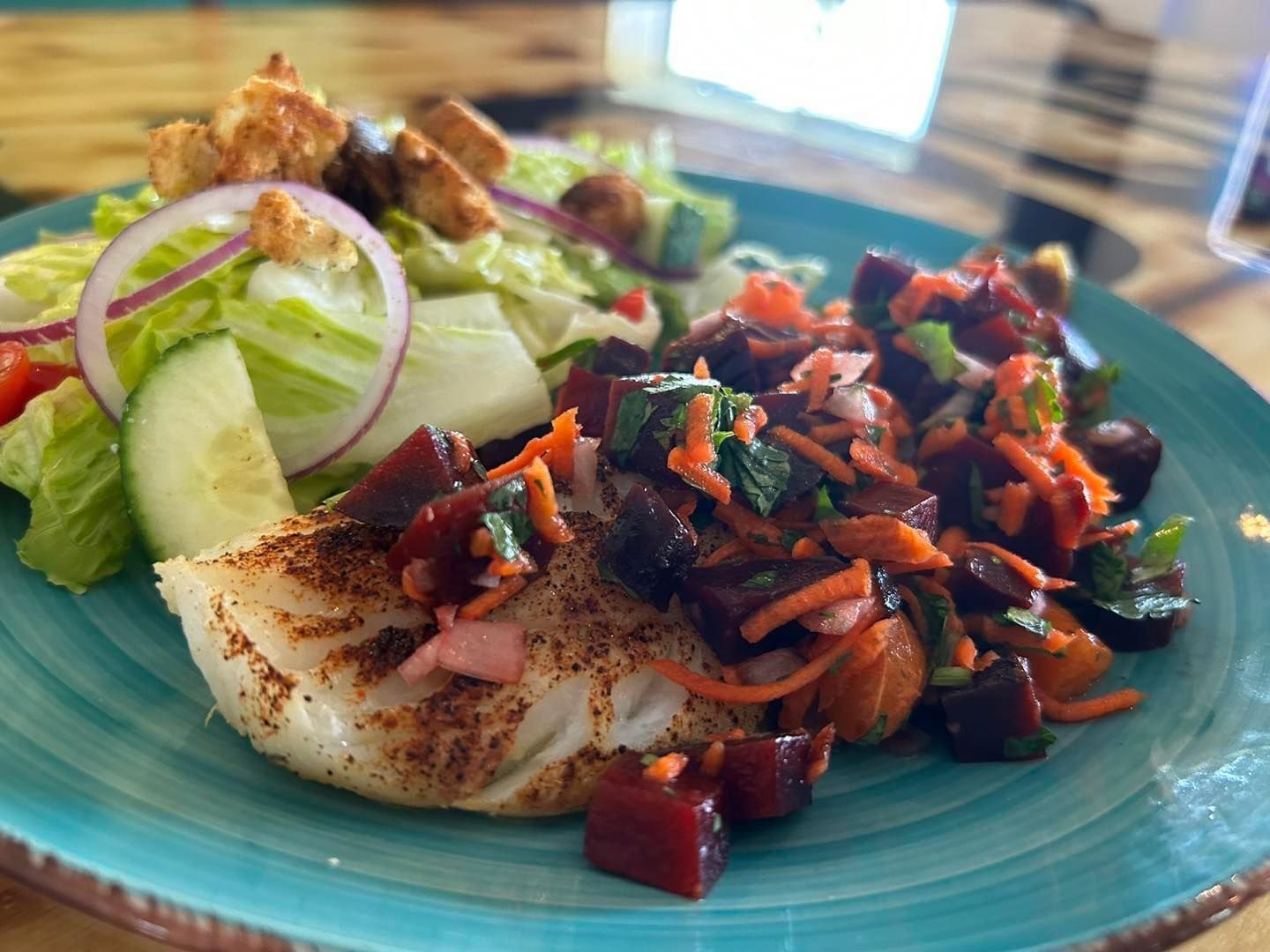 Fresh Haddock Broil with orange and beet salsa