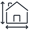 A line drawing of a house with arrows pointing in opposite directions.