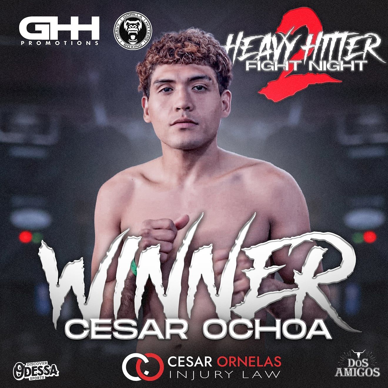 MMA fight poster featuring Cesar Ochoa with a glove up, on a dark background with event logos and bold title text