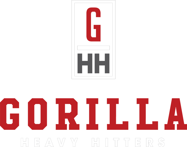 GORILLA Heavy Hitter logo with red G and Gorilla text, gray HH above