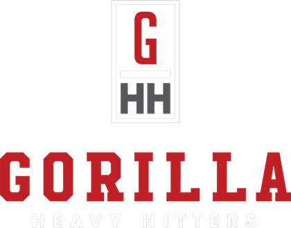 GORILLA Heavy Hitter logo with red G and Gorilla text, gray HH above
