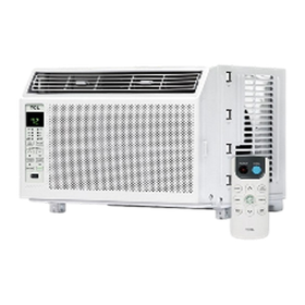 White window air conditioner with remote control on a white background