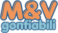 Logo “M&V lateralibili” in lettere a bolla arancioni e blu su sfondo bianco.