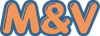 Logo “M&V” con contorno arancione e blu.