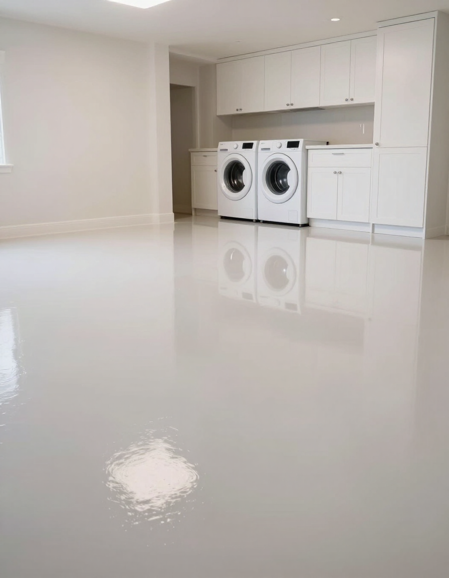 Completed residential epoxy floor coating in a clean Austin-area garage