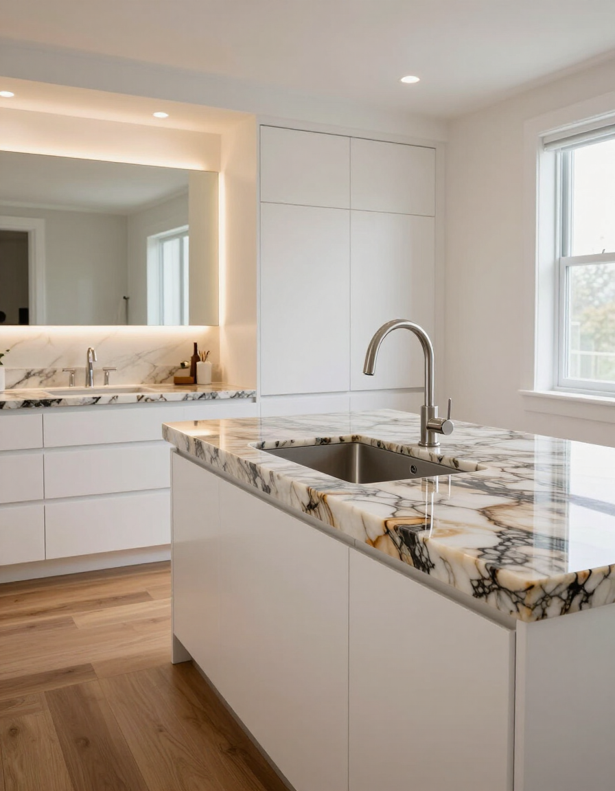 Finished epoxy countertop in a kitchen setting in Austin, TX