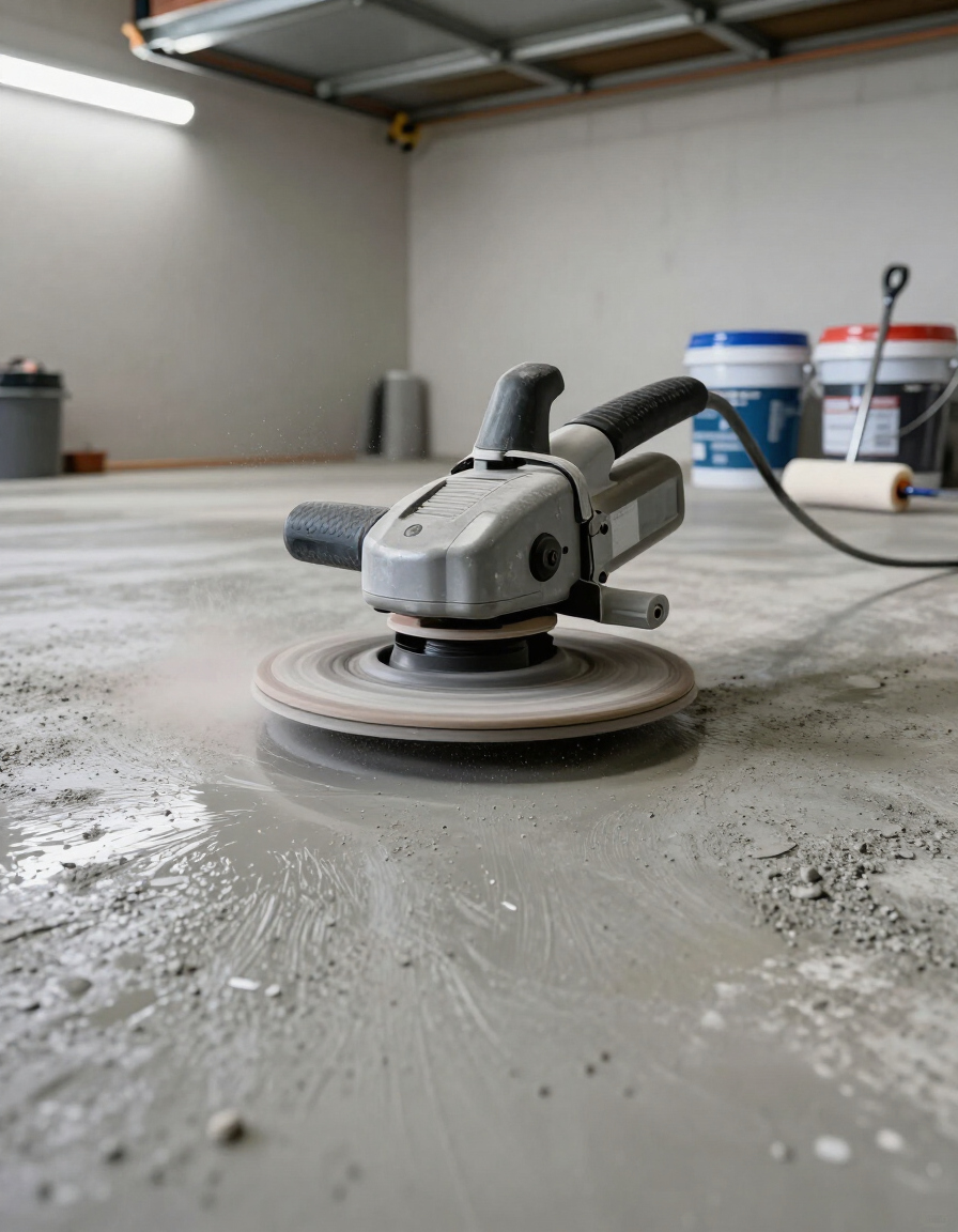 Concrete surface preparation before garage floor epoxy installation