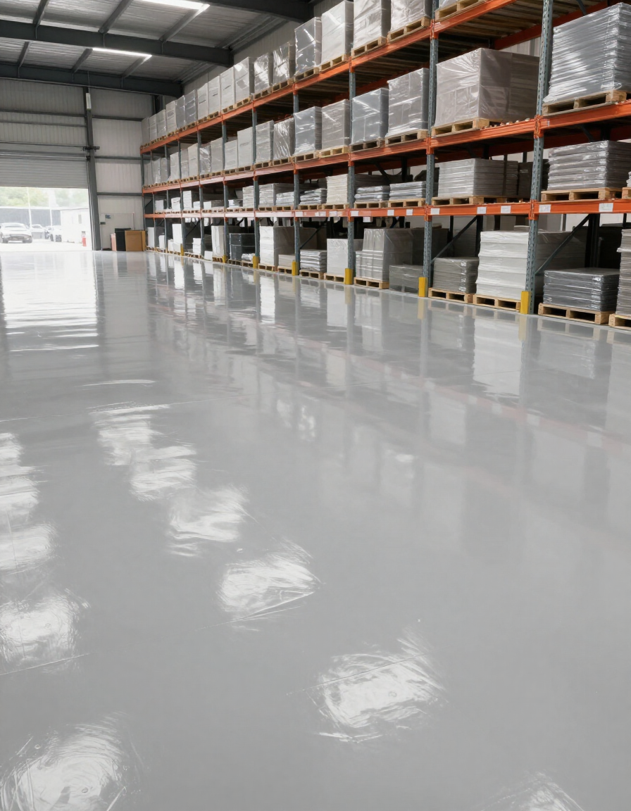 Completed commercial epoxy floor with seamless gloss finish