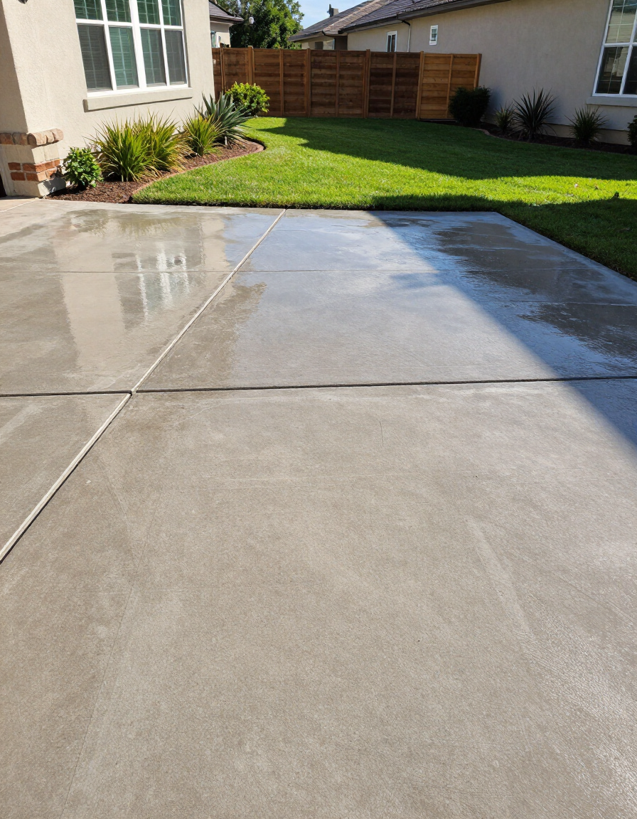 Clean freshly washed concrete patio after professional power washing