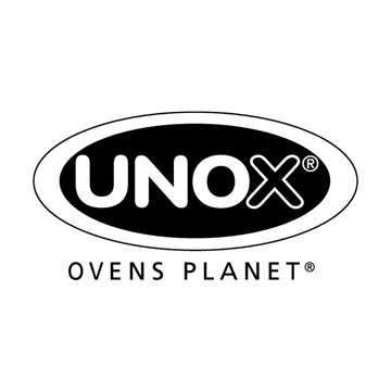 A black and white logo for unox ovens planet.