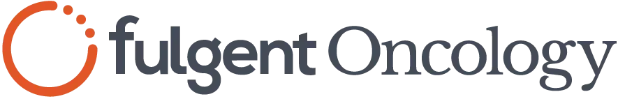 Fulgent Oncology logo with orange circular mark and gray wordmark on white background