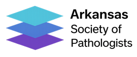 Arkansas Society of Pathologists logo with layered blue and purple shapes and black text