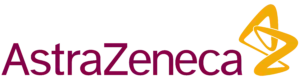 AstraZeneca logo in dark red text with a gold abstract symbol on a white background