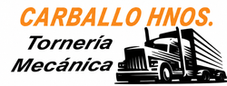 Carballo Hnos. Tornería Mecánica logo with orange text and a black truck illustration