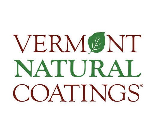 Vermont Natural Coatings logo in burgundy and green with a leaf icon