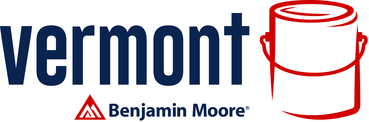 Vermont Benjamin Moore logo with blue text and a red paint bucket icon
