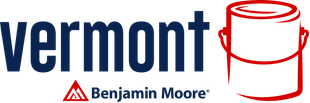 Vermont Benjamin Moore logo with blue text and a red paint bucket icon