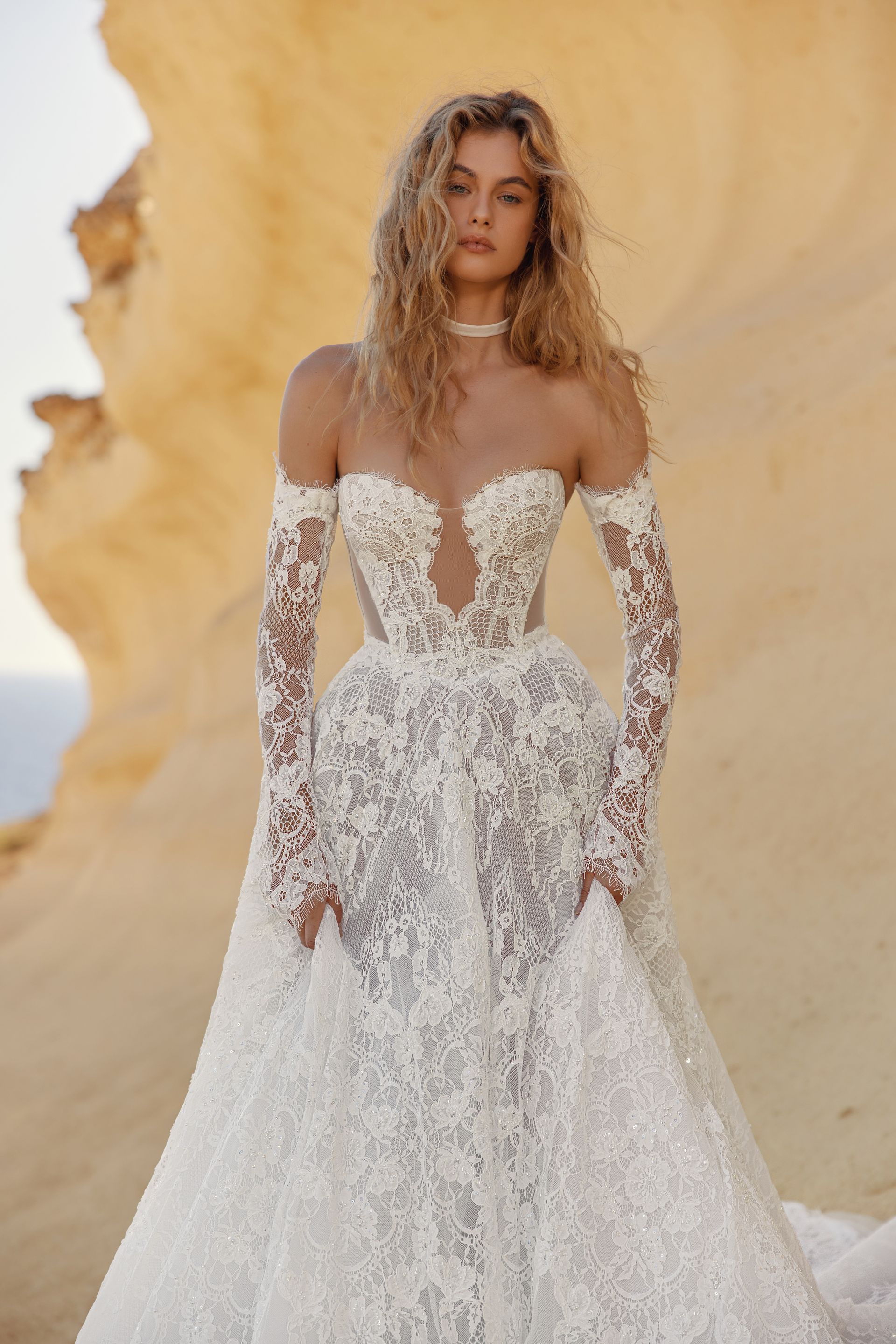 Ukranian wedding designer Eva Lendel - long sleeve ballgown dress with lace