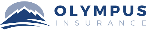 The logo for olympus insurance shows a mountain with snow on it.