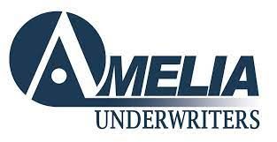 The logo for amelia underwriters is blue and white.