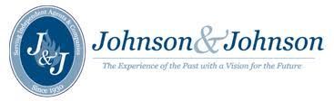 The logo for johnson & johnson is blue and white