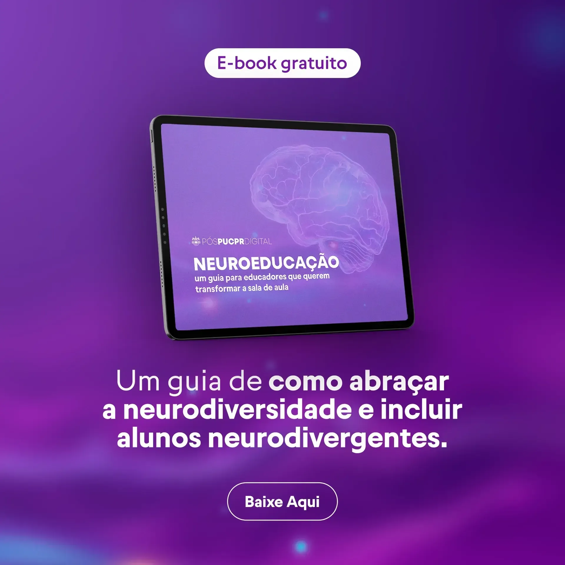Um tablet roxo com um cérebro na tela