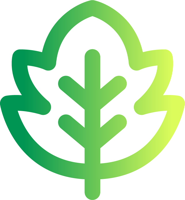 Green leaf logo with a stylized plant outline in a white circle