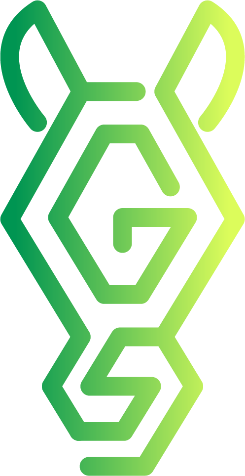 Green geometric logo with a stylized rabbit head and interlocking G and S letters