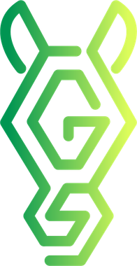 Green geometric rabbit-like logo with interlocking lines on a white background