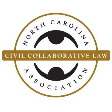 North Carolina Civil Collaborative Law Association logo: gold seal with black abstract figures and text.