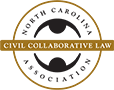 North Carolina Civil Collaborative Law Association logo: gold seal with black abstract figures.