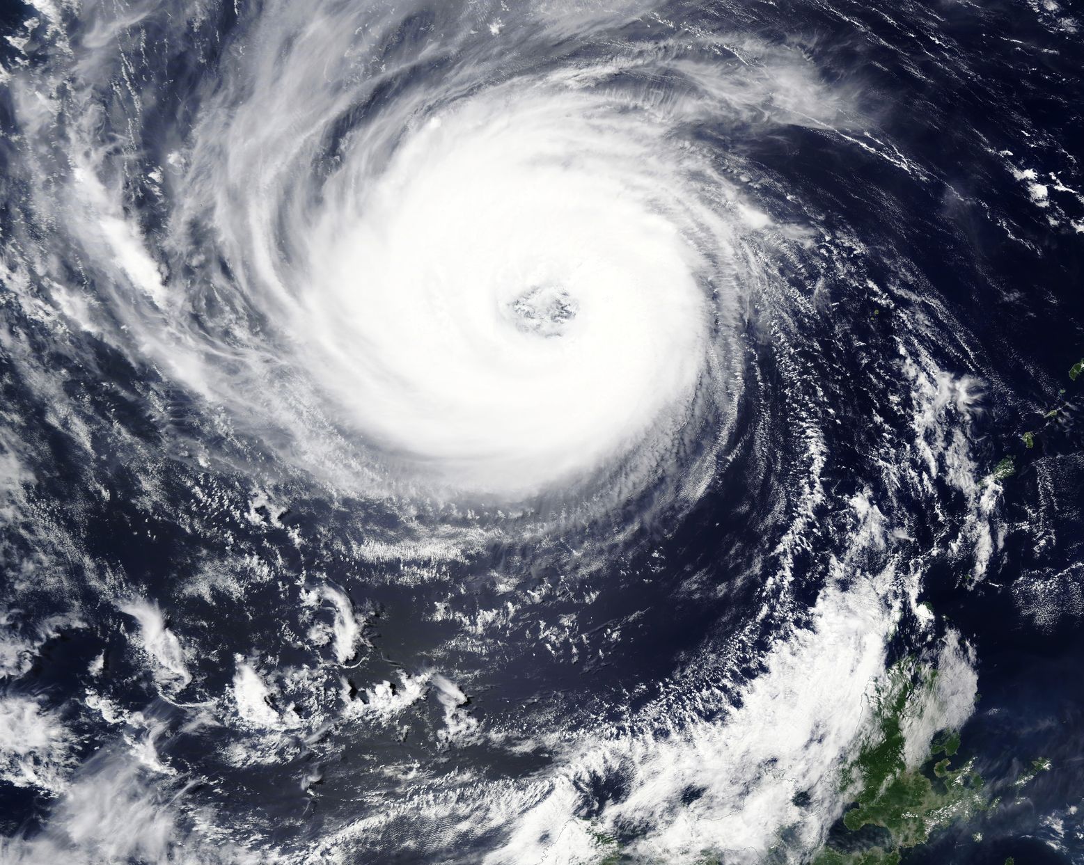 An aerial view of a hurricane in the ocean