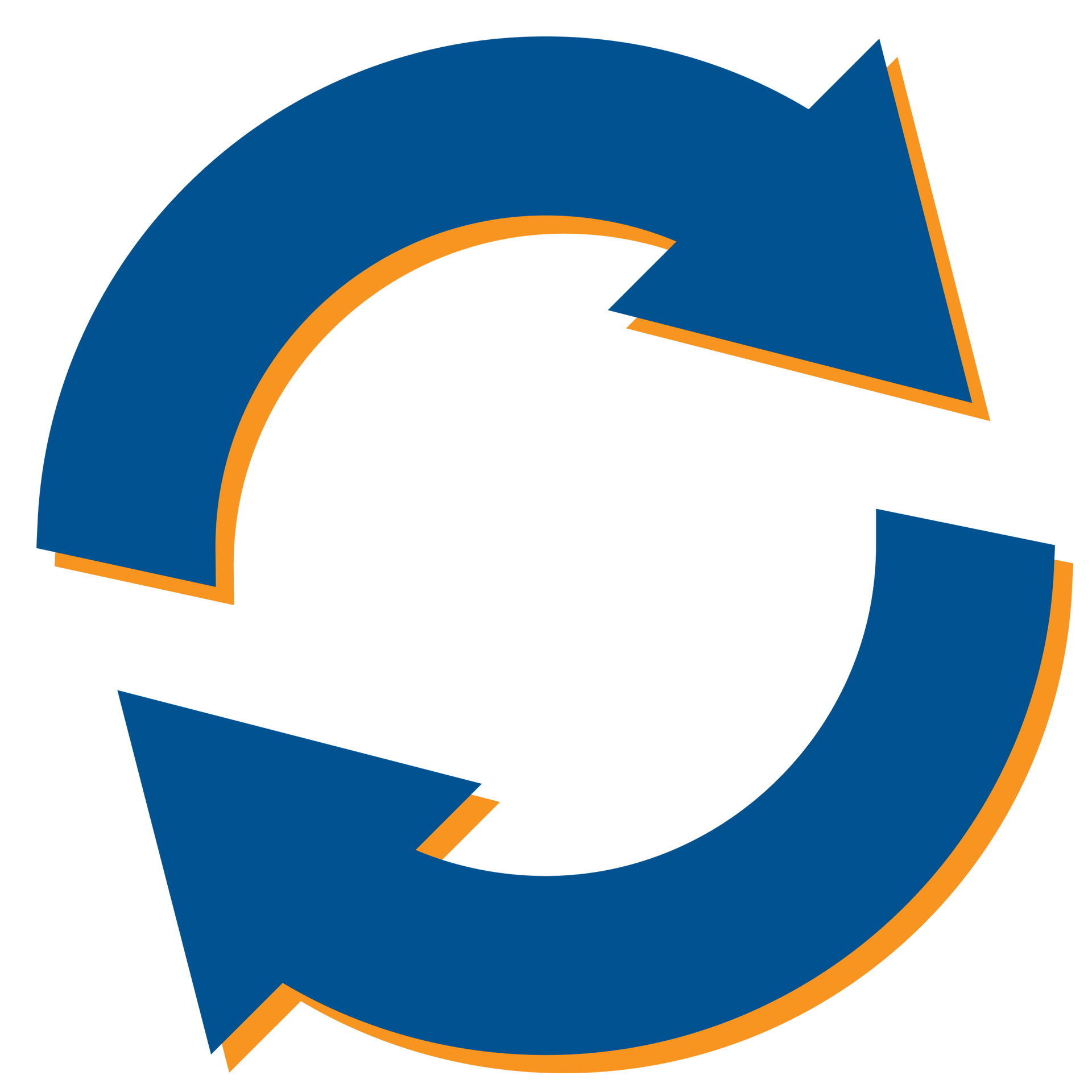 Blue and orange circular arrows forming a refresh or repeat symbol