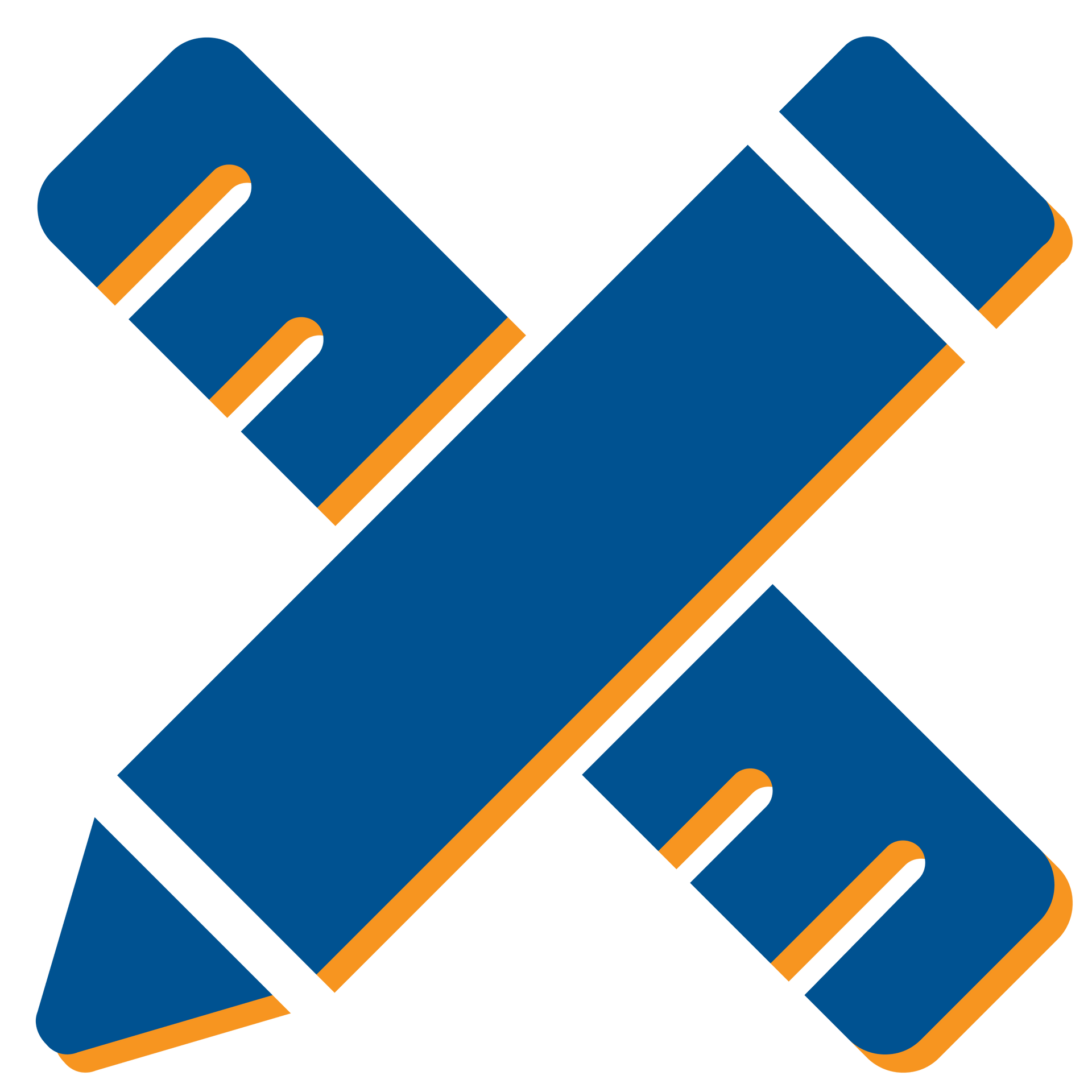 Blue and orange crossed pencil icon on a white background