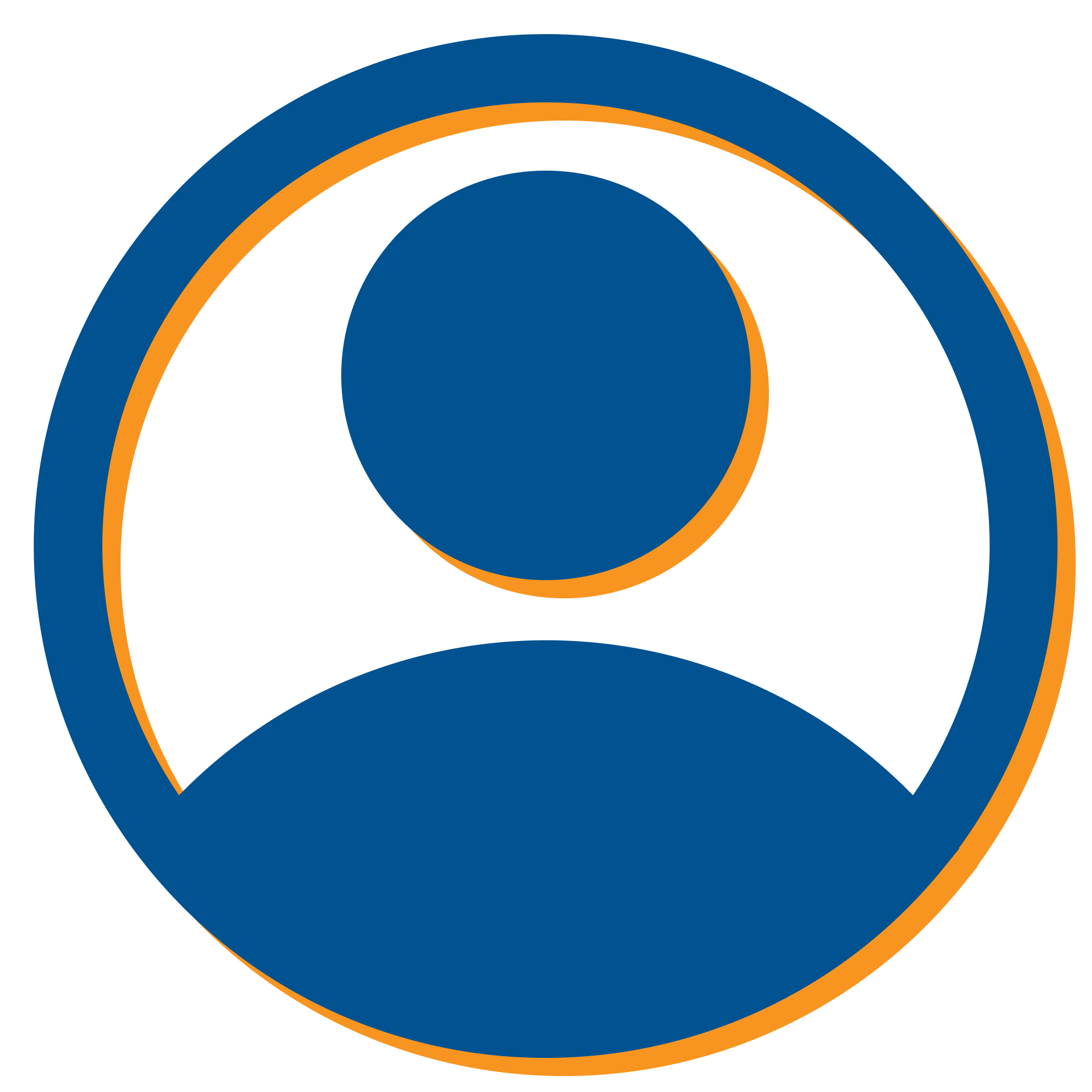 Blue and orange circular user profile icon with a white background
