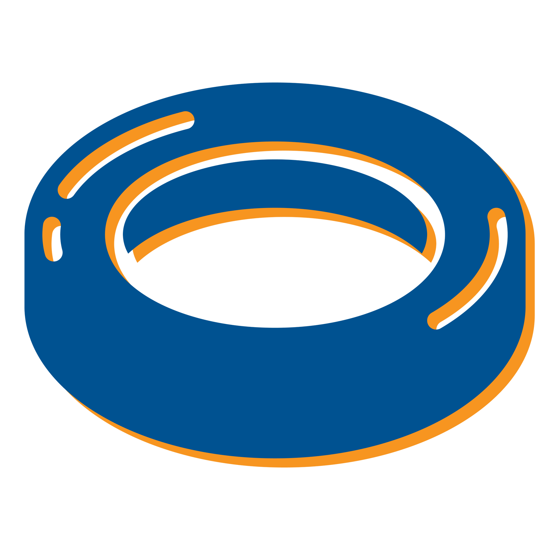 Blue and orange ring with a raised center and stylized ring design