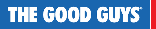 A blue sign that says the good guys on it