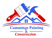 Cummings Painting & Construction logo with red and blue house, paintbrush, and hammer