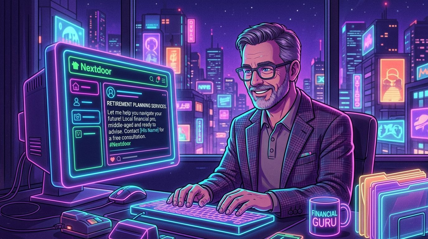 Illustration of a financial advisor leveraging Nextdoor analytics to drive pipeline growth.