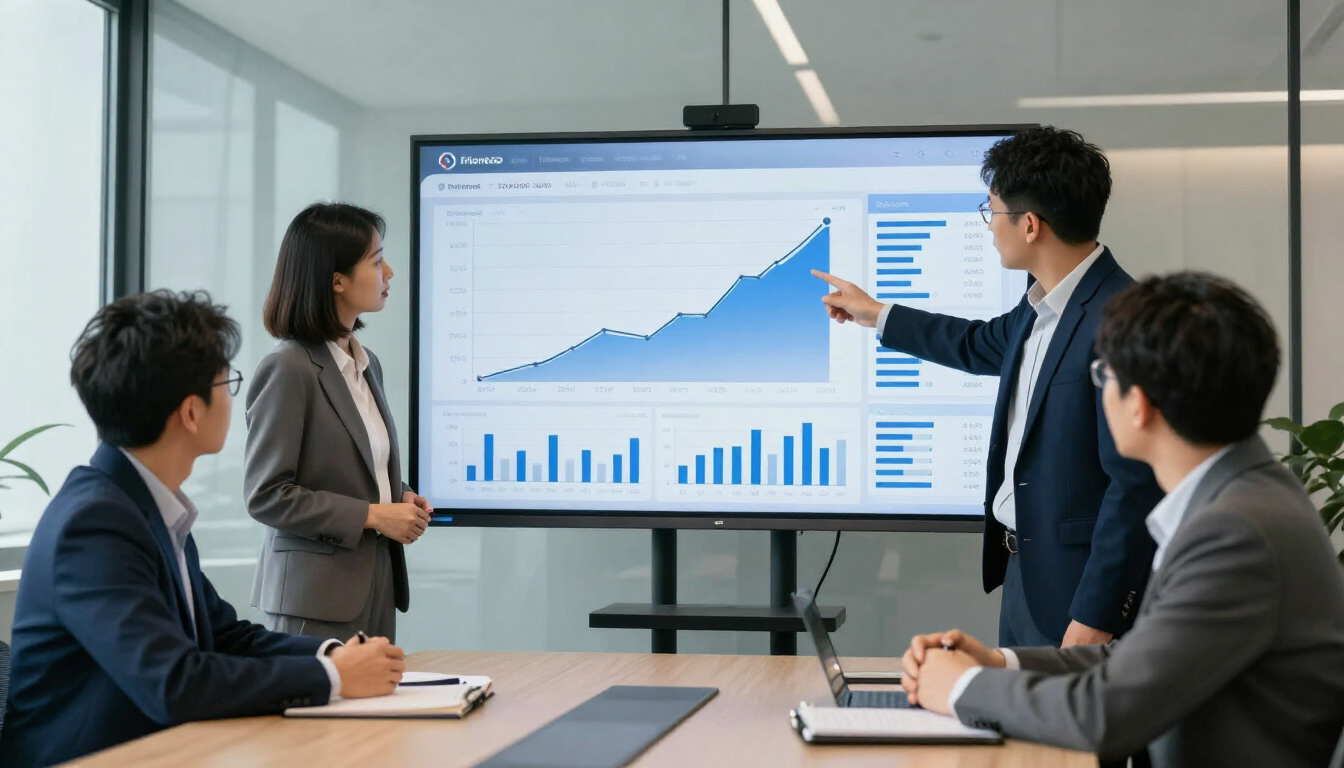 Marketing team reviewing advisor growth dashboard