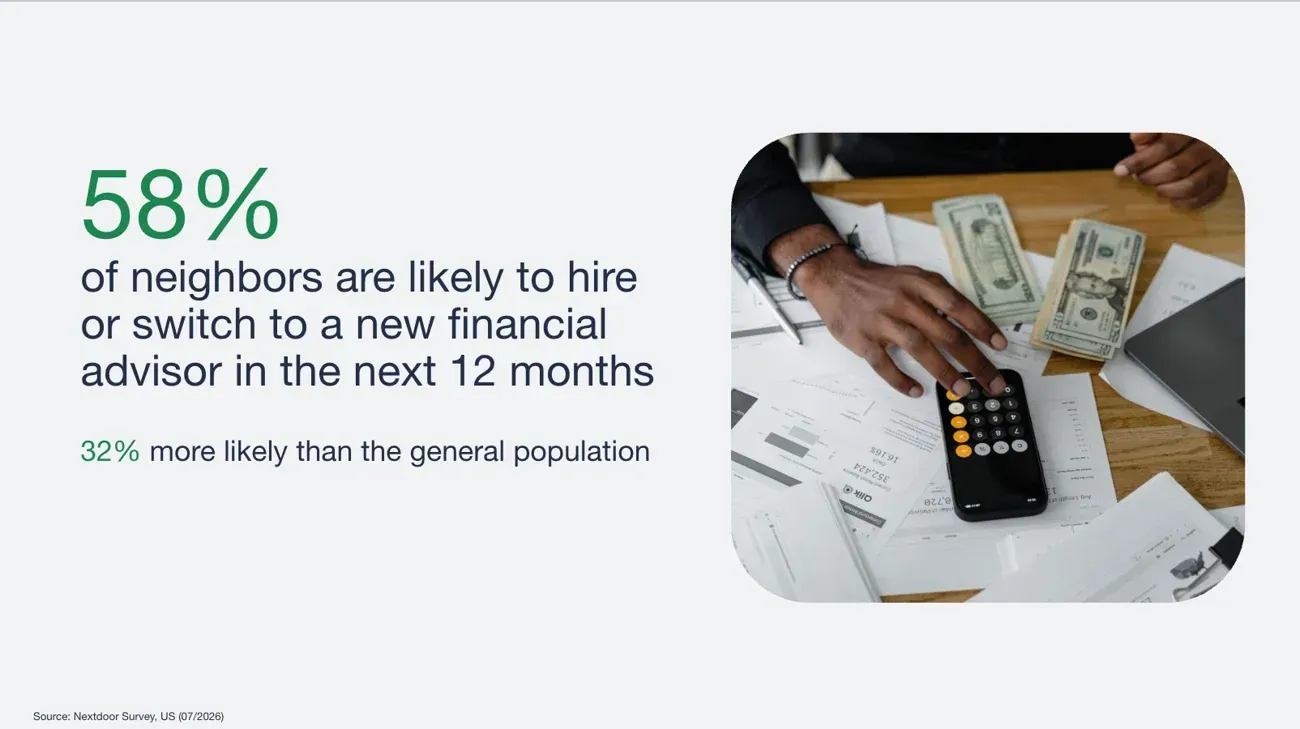 58% of neighbors would hire a financial advisor next year