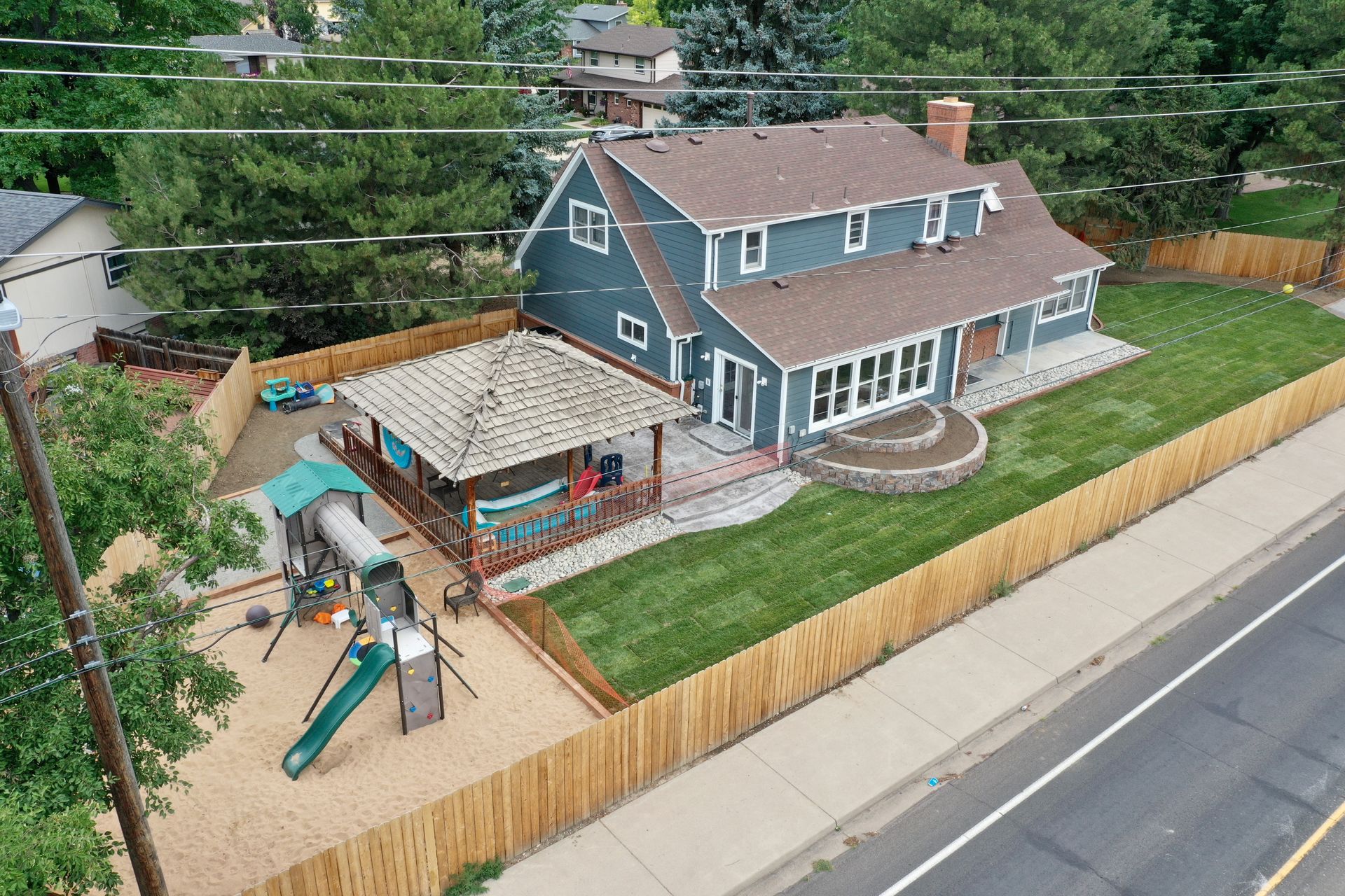 concrete fence grass playground timbers