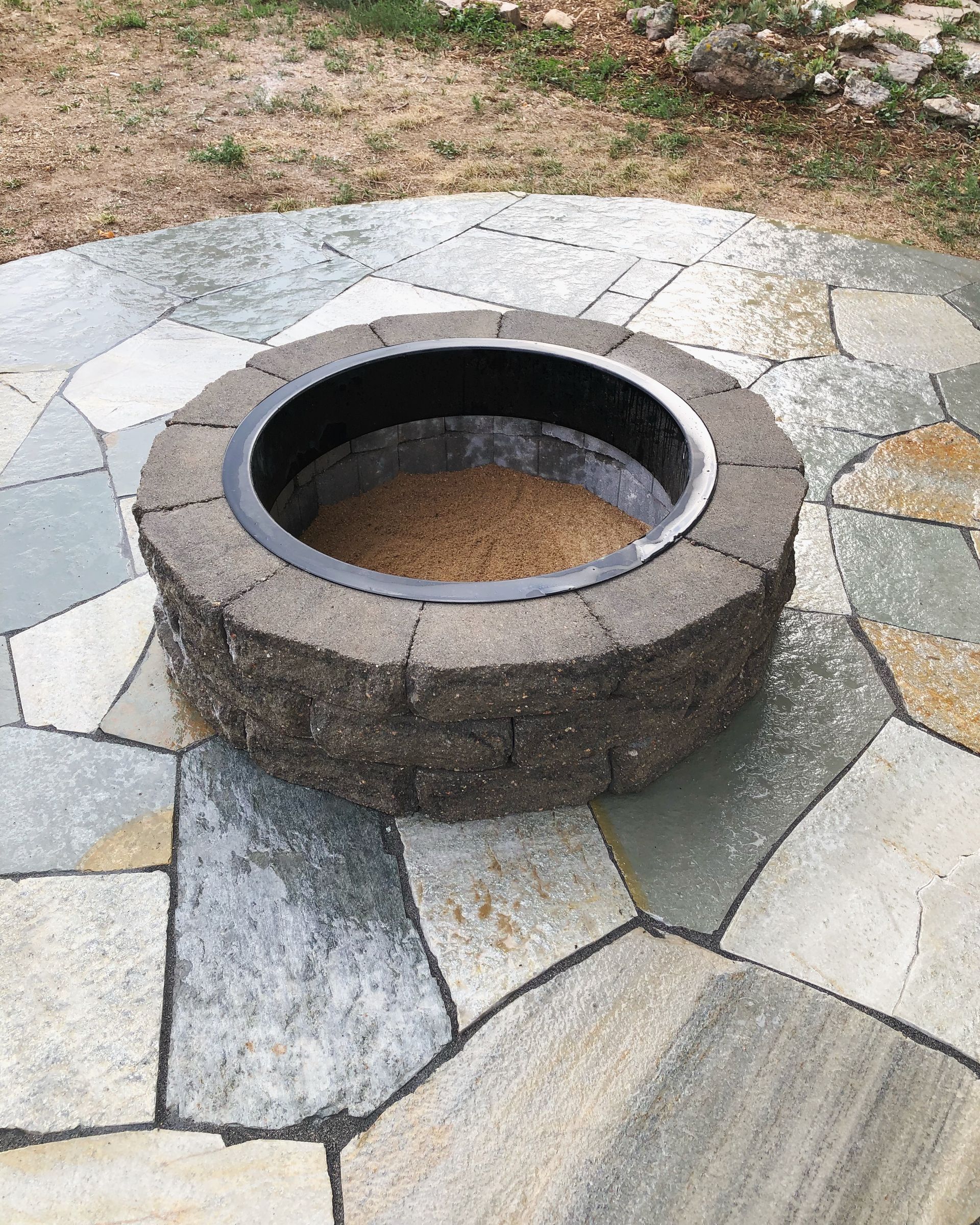 flagstone patio fireplace