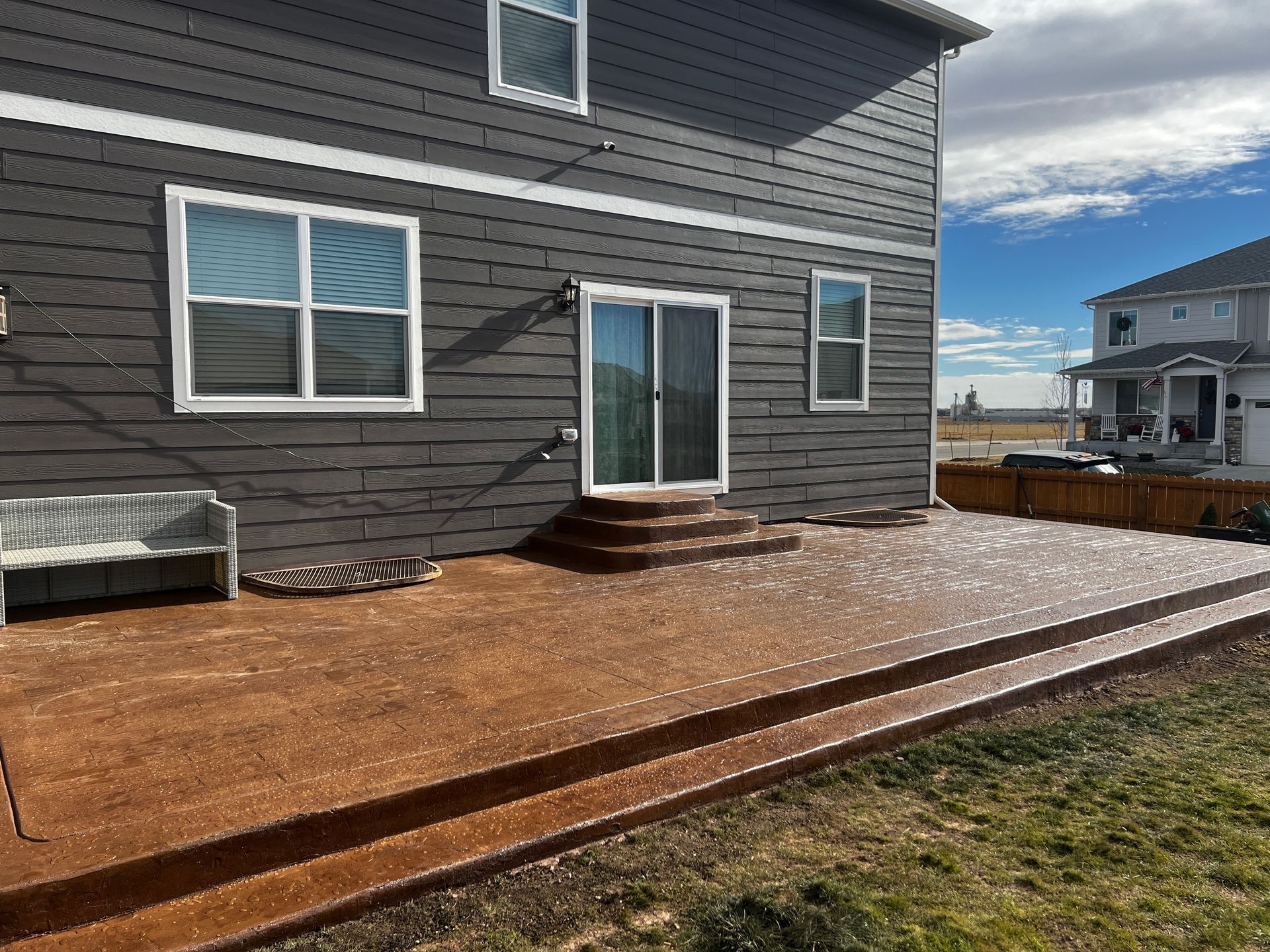 wooden stamped concrete patio