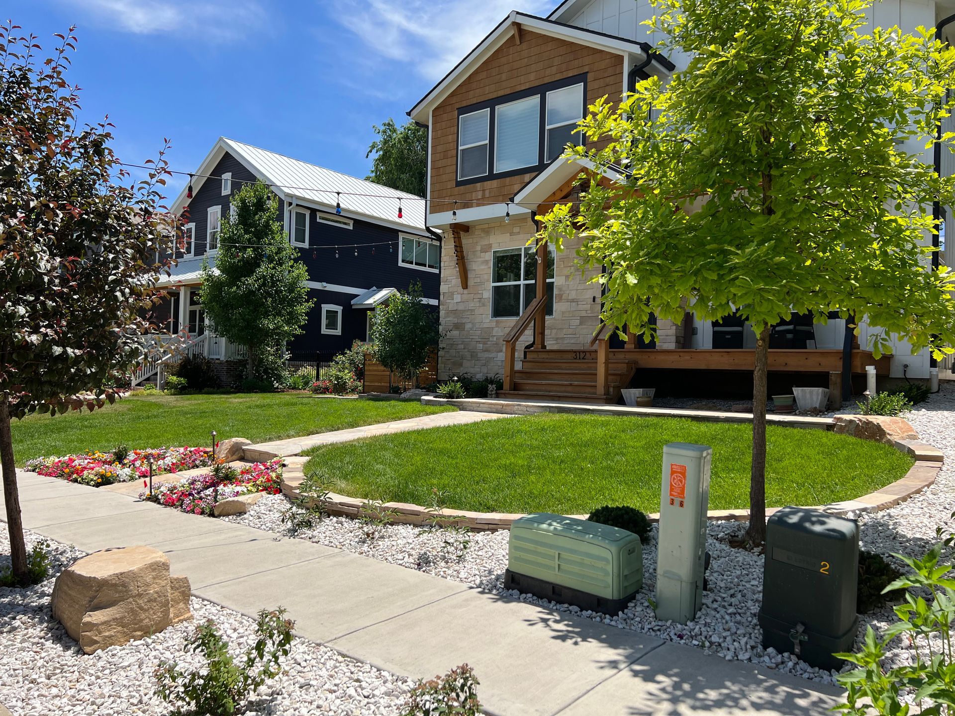flagstone masonry landscape plants grass