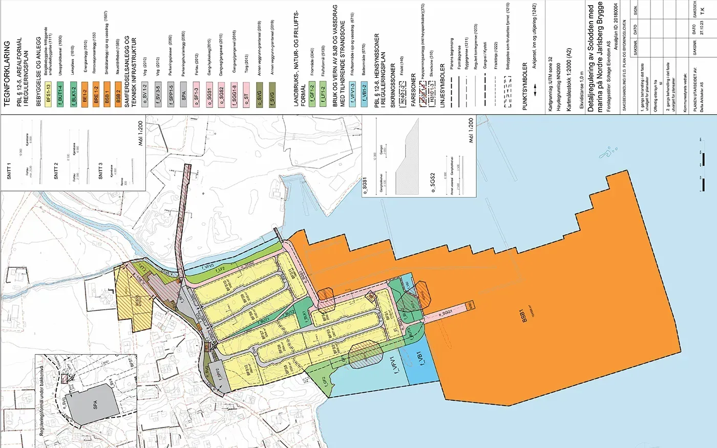 Reguleringsplankart for Soloden ved Nordre Jarlsberg Brygge med småhus, friområder og båthavn langs kysten