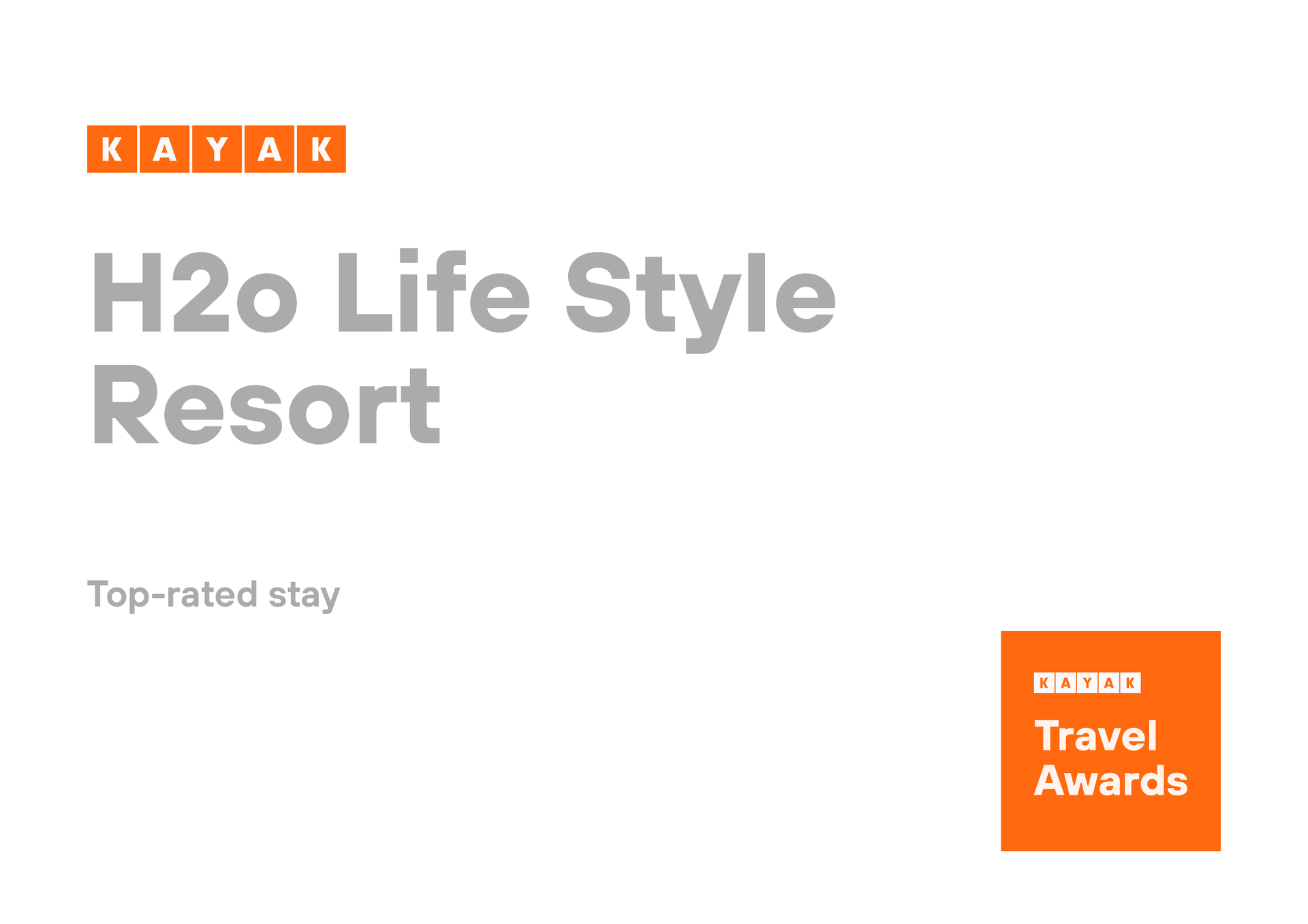 KAYAK ad for H2o Life Style Resort with Travel Awards badge on white background