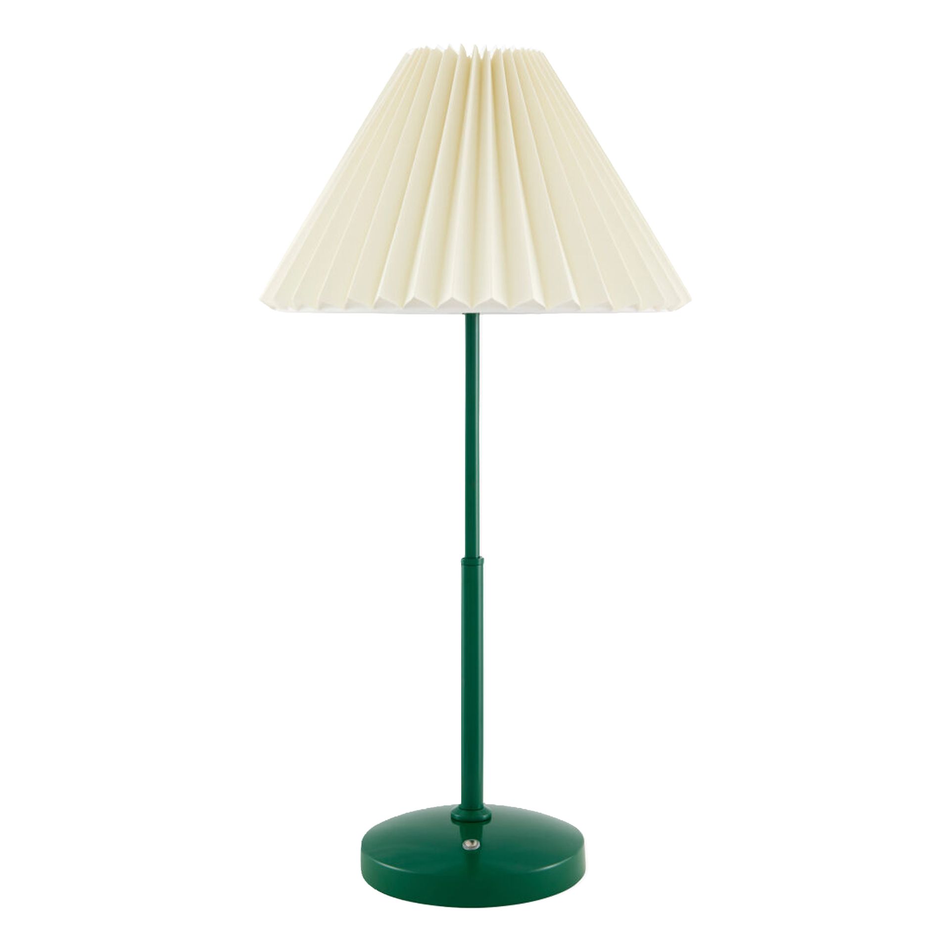 Lampe de table verte avec abat-jour plissé crème.