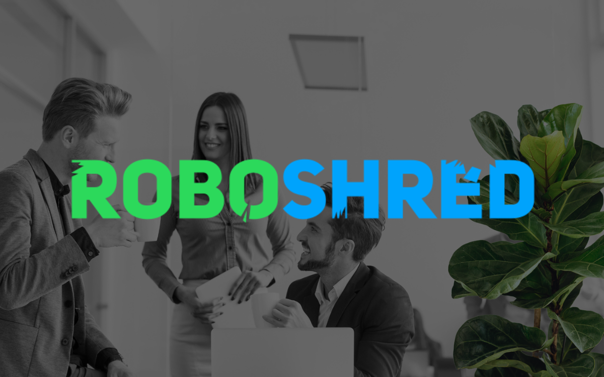 Three business people collaborating, logo reads 
